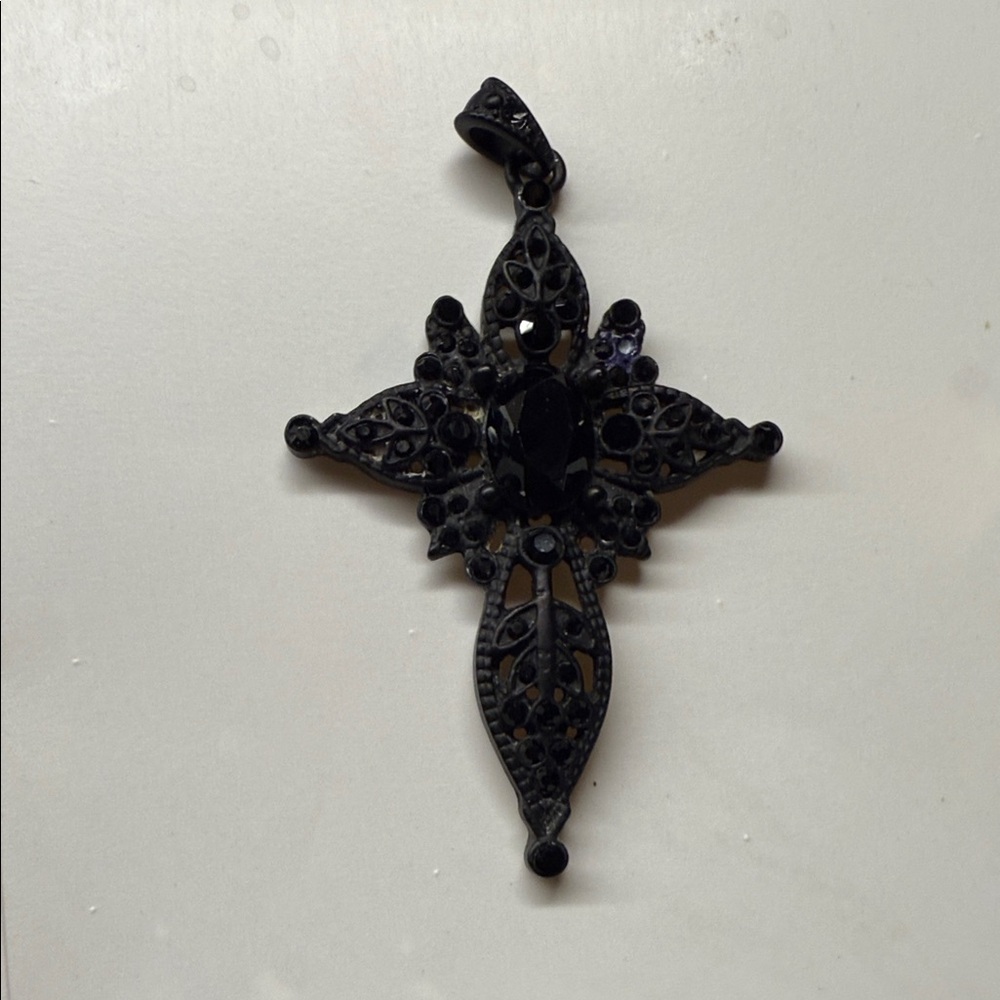 Goth gothic Black Crystal  Cross Pendant -no chain